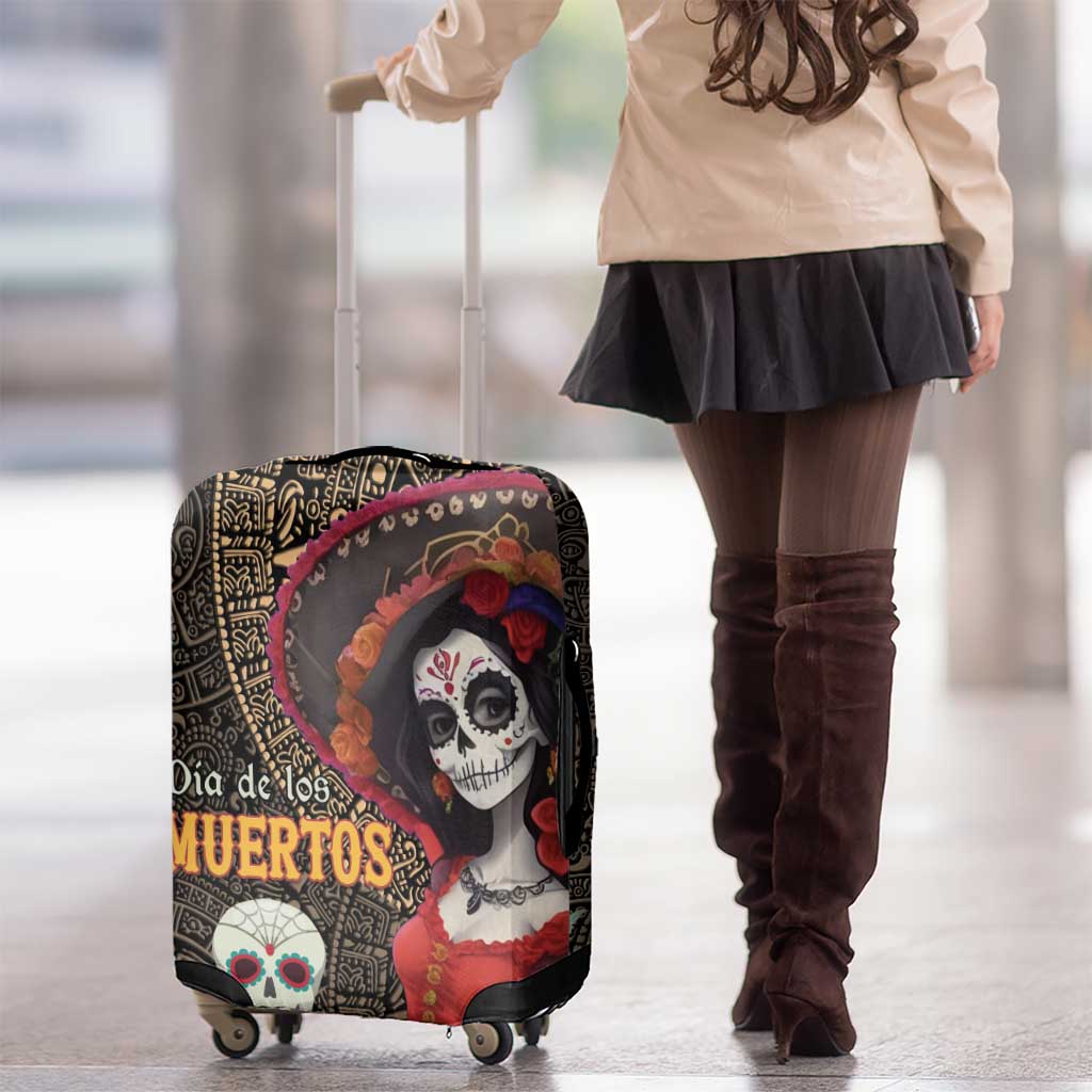 Mexico Day Of The Dead Luggage Cover La Catrina Mix Cempasuchil Aztec Pattern LT15