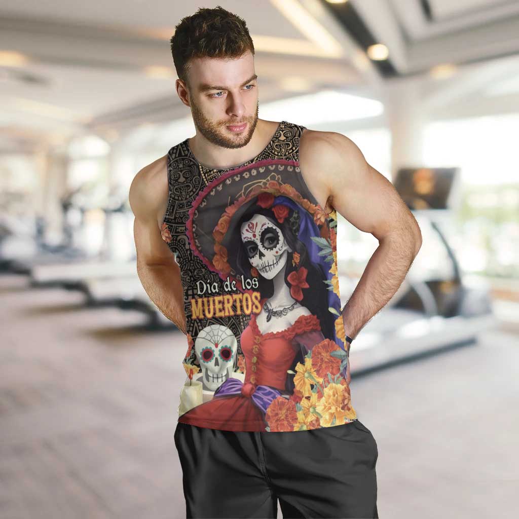 Mexico Day Of The Dead Men Tank Top La Catrina Mix Cempasuchil Aztec Pattern LT15