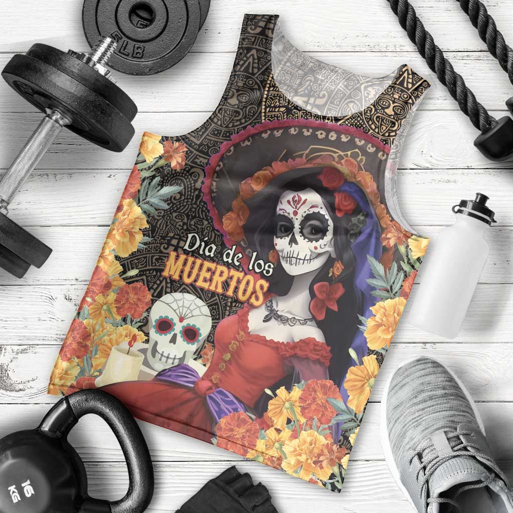 Mexico Day Of The Dead Men Tank Top La Catrina Mix Cempasuchil Aztec Pattern LT15