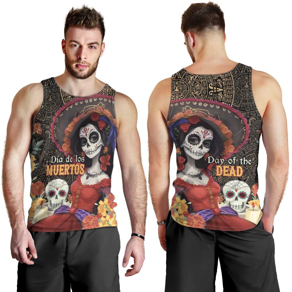 Mexico Day Of The Dead Men Tank Top La Catrina Mix Cempasuchil Aztec Pattern LT15