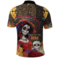 Mexico Day Of The Dead Polo Shirt La Catrina Mix Cempasuchil Aztec Pattern LT15