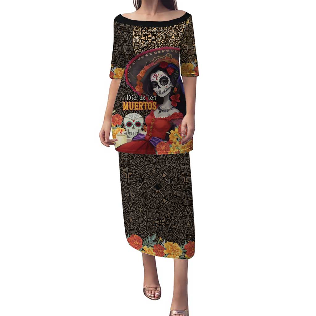 Mexico Day Of The Dead Puletasi La Catrina Mix Cempasuchil Aztec Pattern LT15