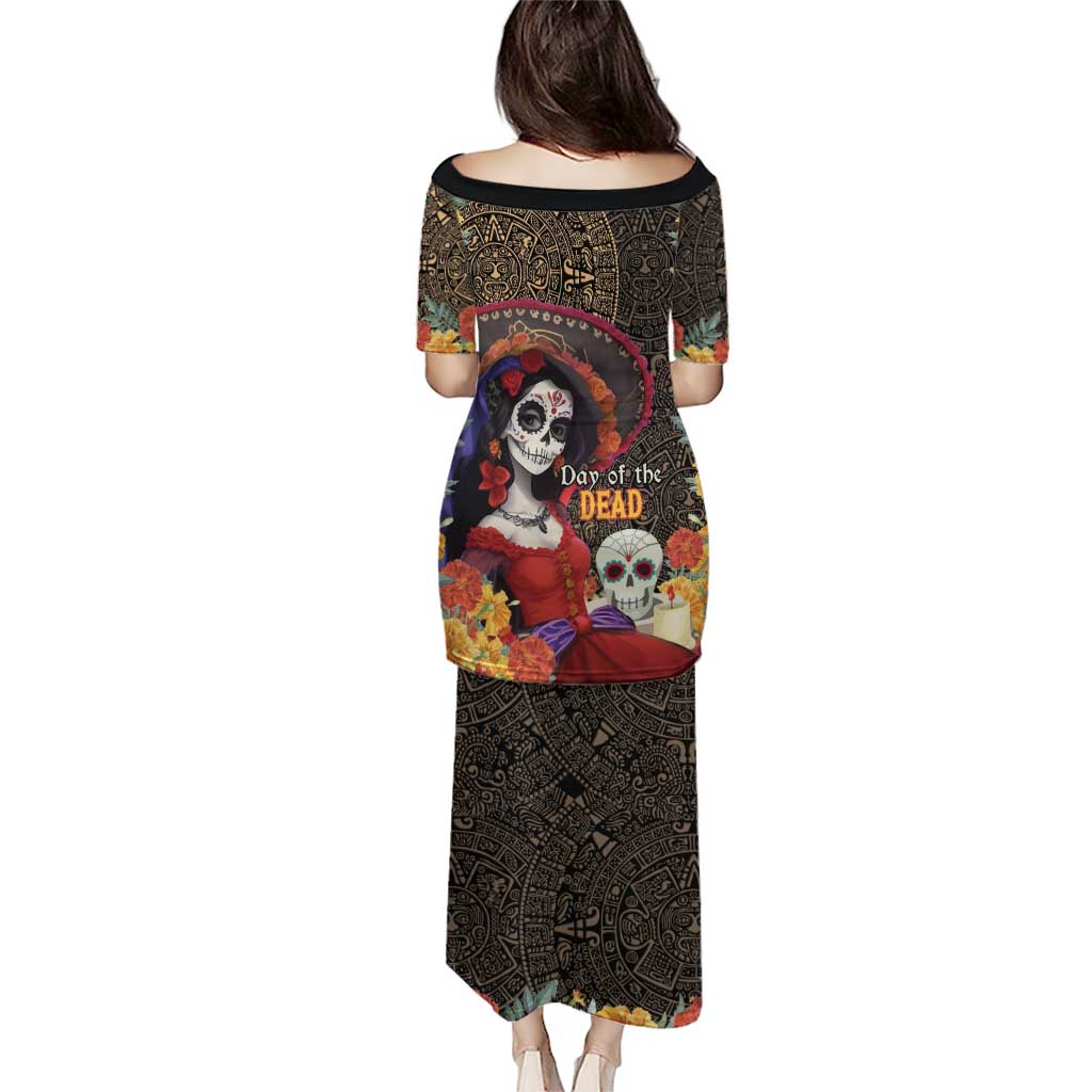 Mexico Day Of The Dead Puletasi La Catrina Mix Cempasuchil Aztec Pattern LT15