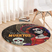 Mexico Day Of The Dead Round Carpet La Catrina Mix Cempasuchil Aztec Pattern LT15