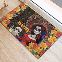 Mexico Day Of The Dead Rubber Doormat La Catrina Mix Cempasuchil Aztec Pattern LT15