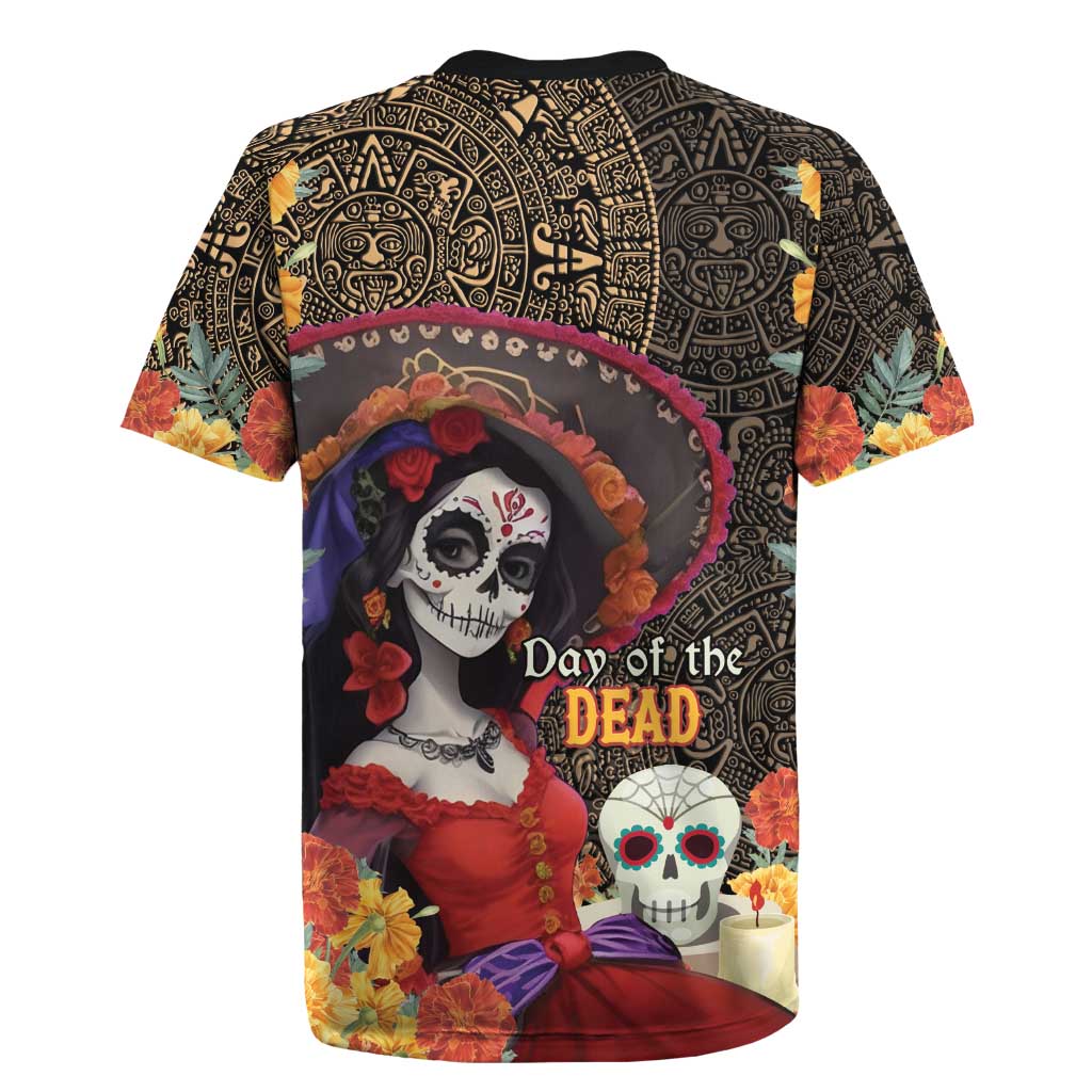 Mexico Day Of The Dead Rugby Jersey La Catrina Mix Cempasuchil Aztec Pattern LT15