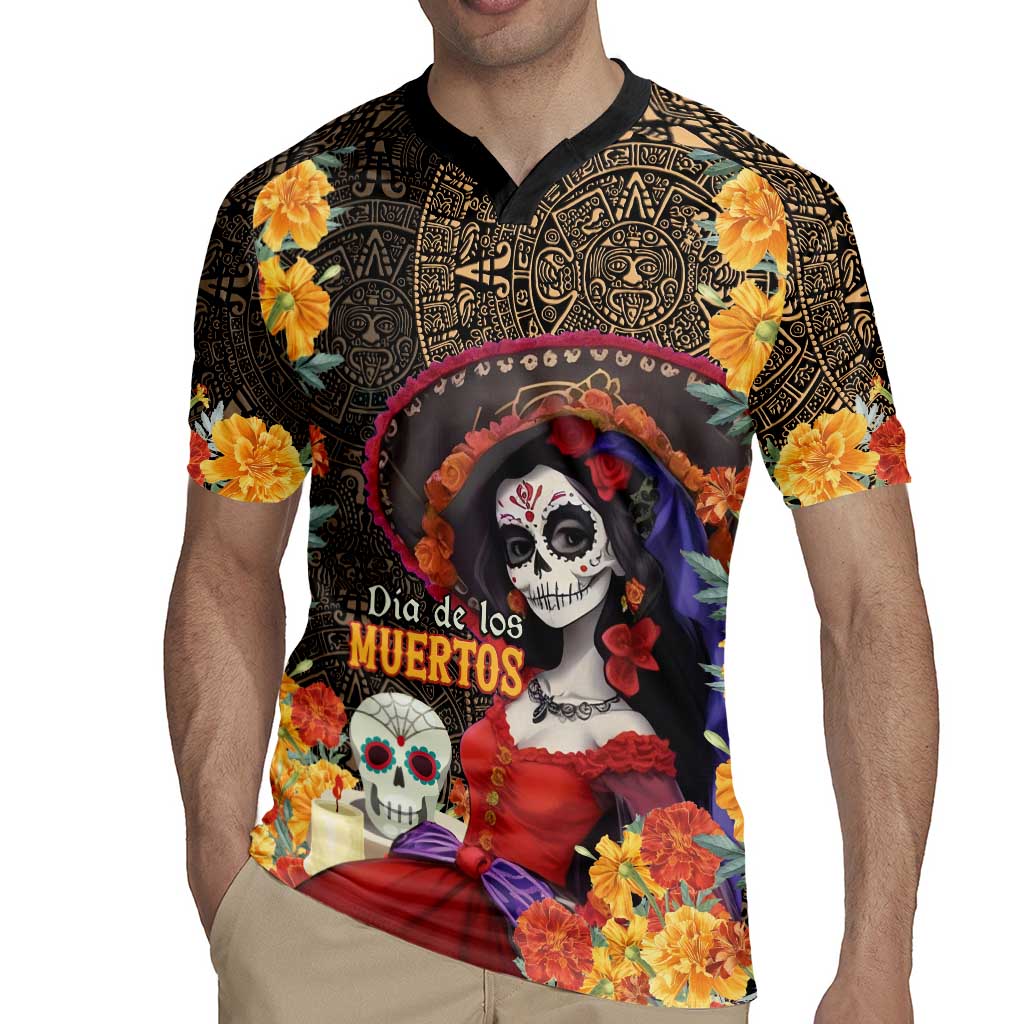 Mexico Day Of The Dead Rugby Jersey La Catrina Mix Cempasuchil Aztec Pattern LT15