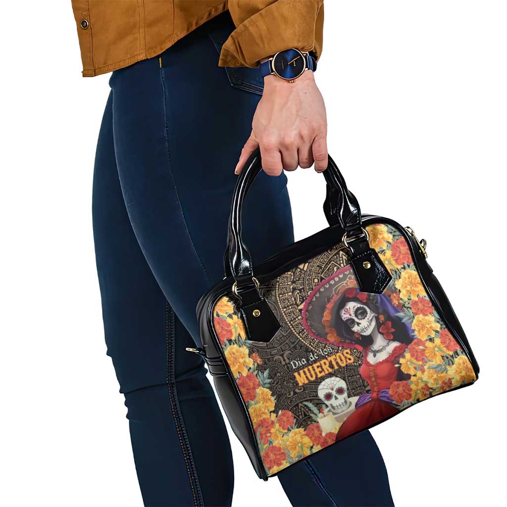 Mexico Day Of The Dead Shoulder Handbag La Catrina Mix Cempasuchil Aztec Pattern LT15