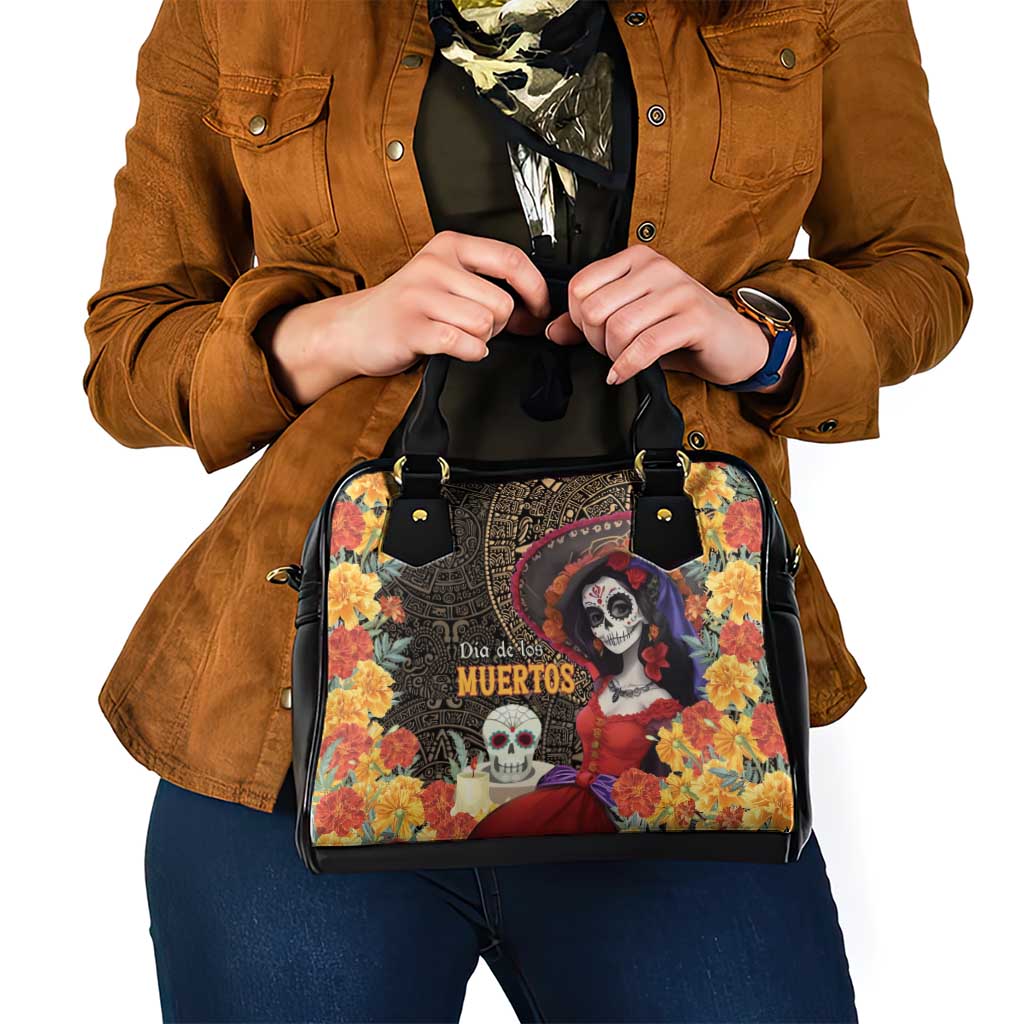 Mexico Day Of The Dead Shoulder Handbag La Catrina Mix Cempasuchil Aztec Pattern LT15