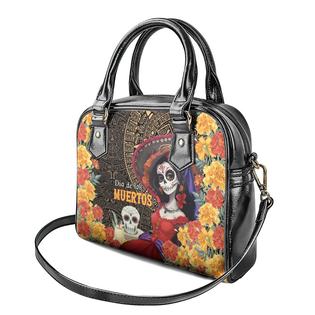 Mexico Day Of The Dead Shoulder Handbag La Catrina Mix Cempasuchil Aztec Pattern LT15