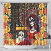 Mexico Day Of The Dead Shower Curtain La Catrina Mix Cempasuchil Aztec Pattern LT15