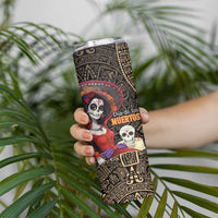 Mexico Day Of The Dead Skinny Tumbler La Catrina Mix Cempasuchil Aztec Pattern LT15