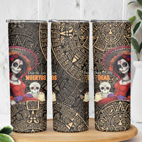 Mexico Day Of The Dead Skinny Tumbler La Catrina Mix Cempasuchil Aztec Pattern LT15