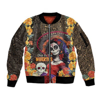 Mexico Day Of The Dead Sleeve Zip Bomber Jacket La Catrina Mix Cempasuchil Aztec Pattern LT15