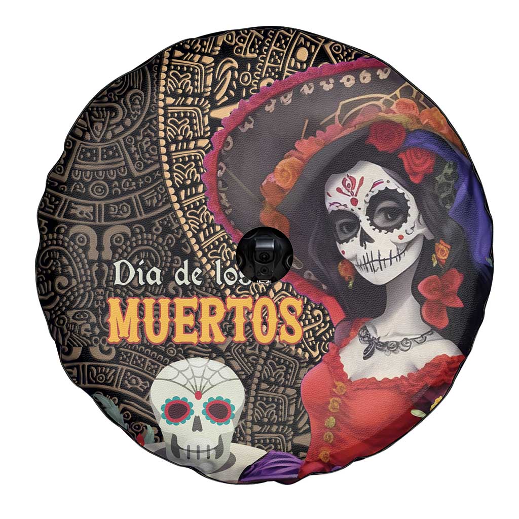 Mexico Day Of The Dead Spare Tire Cover La Catrina Mix Cempasuchil Aztec Pattern LT15