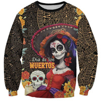 Mexico Day Of The Dead Sweatshirt La Catrina Mix Cempasuchil Aztec Pattern LT15