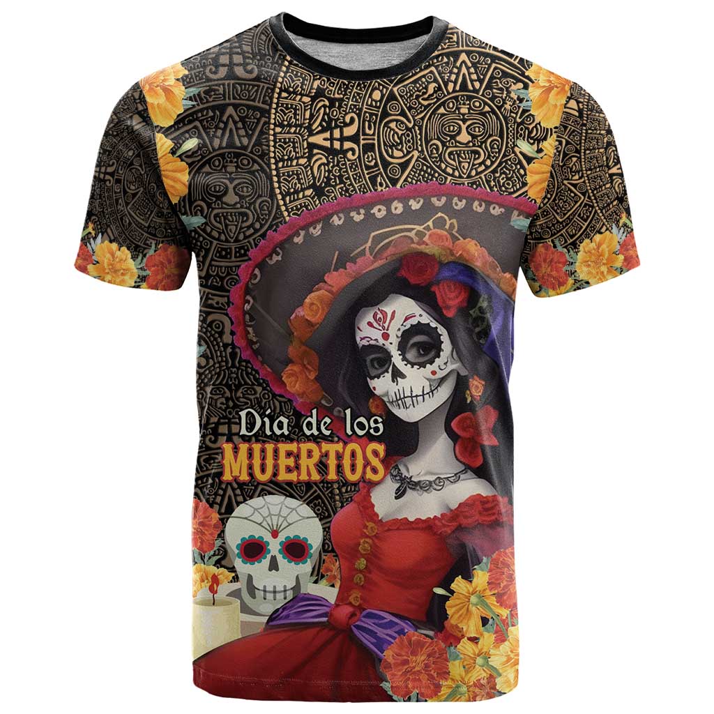 Mexico Day Of The Dead T Shirt La Catrina Mix Cempasuchil Aztec Pattern LT15