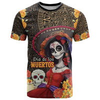 Mexico Day Of The Dead T Shirt La Catrina Mix Cempasuchil Aztec Pattern LT15