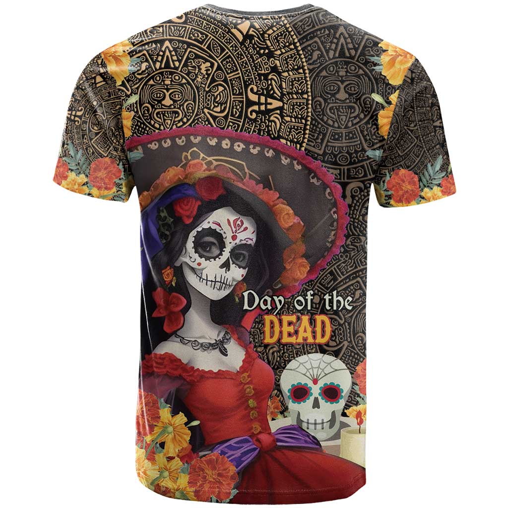 Mexico Day Of The Dead T Shirt La Catrina Mix Cempasuchil Aztec Pattern LT15