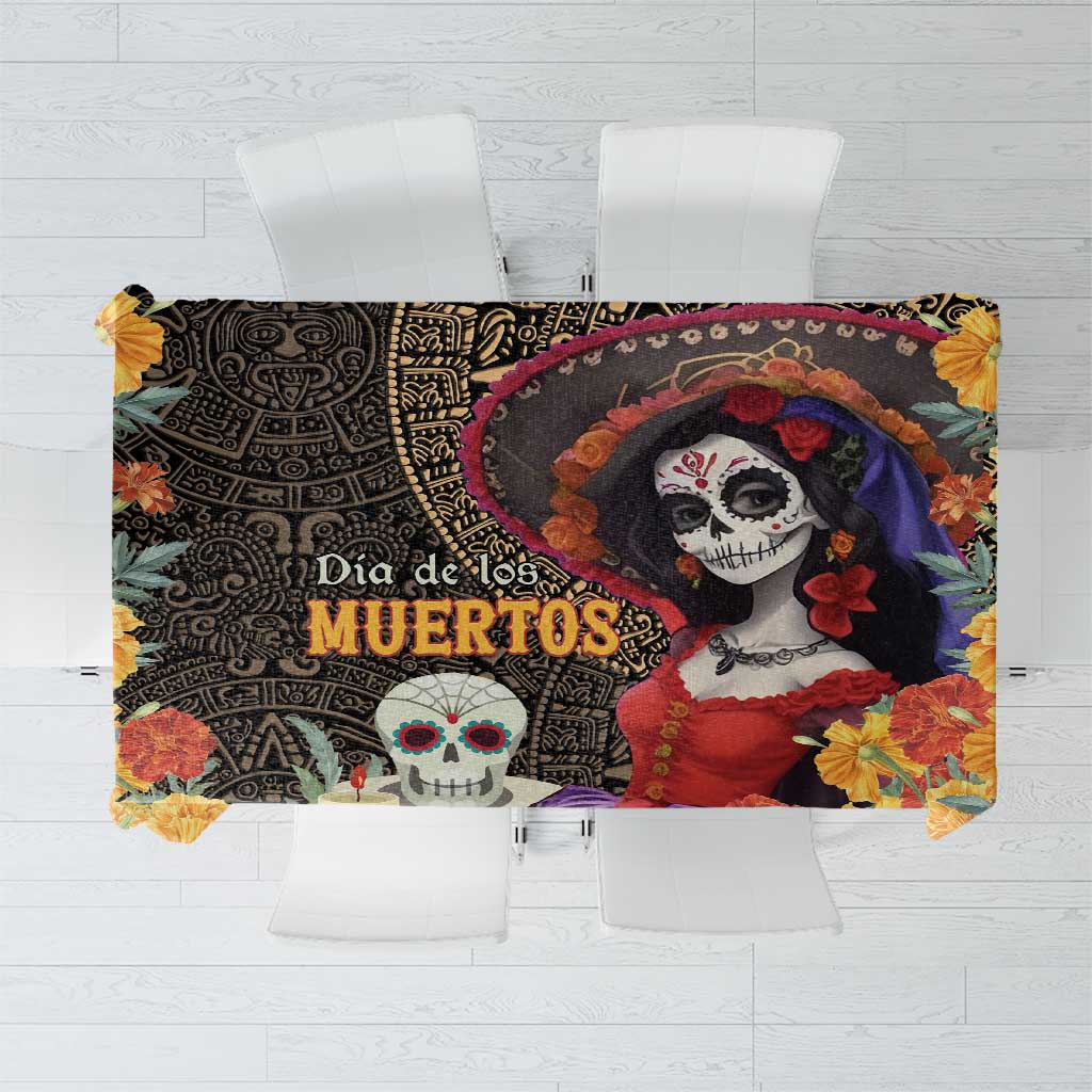 Mexico Day Of The Dead Tablecloth La Catrina Mix Cempasuchil Aztec Pattern LT15