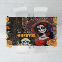 Mexico Day Of The Dead Tablecloth La Catrina Mix Cempasuchil Aztec Pattern LT15