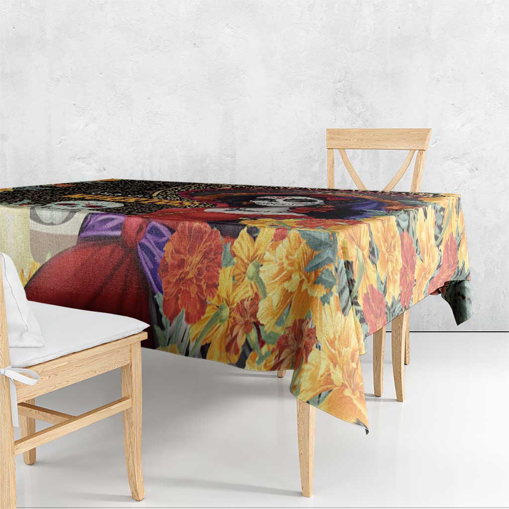 Mexico Day Of The Dead Tablecloth La Catrina Mix Cempasuchil Aztec Pattern LT15