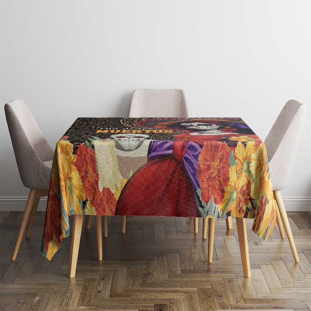 Mexico Day Of The Dead Tablecloth La Catrina Mix Cempasuchil Aztec Pattern LT15