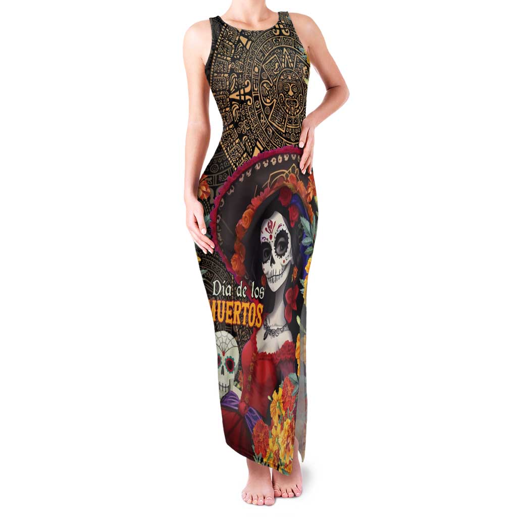 Mexico Day Of The Dead Tank Maxi Dress La Catrina Mix Cempasuchil Aztec Pattern - Wonder Print Shop