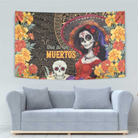 Mexico Day Of The Dead Tapestry La Catrina Mix Cempasuchil Aztec Pattern LT15