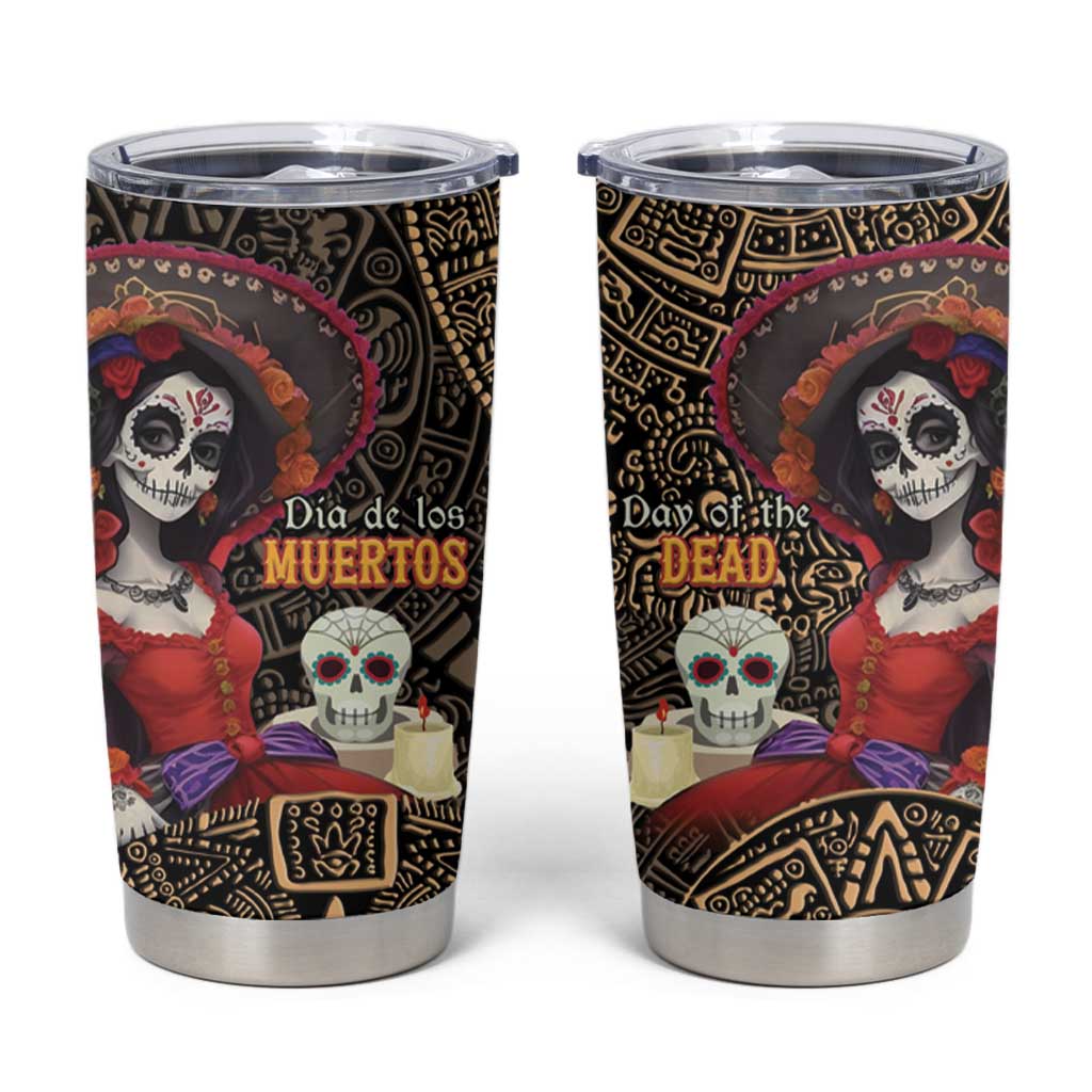 Mexico Day Of The Dead Tumbler Cup La Catrina Mix Cempasuchil Aztec Pattern LT15