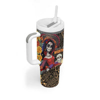Mexico Day Of The Dead Tumbler With Handle La Catrina Mix Cempasuchil Aztec Pattern LT15
