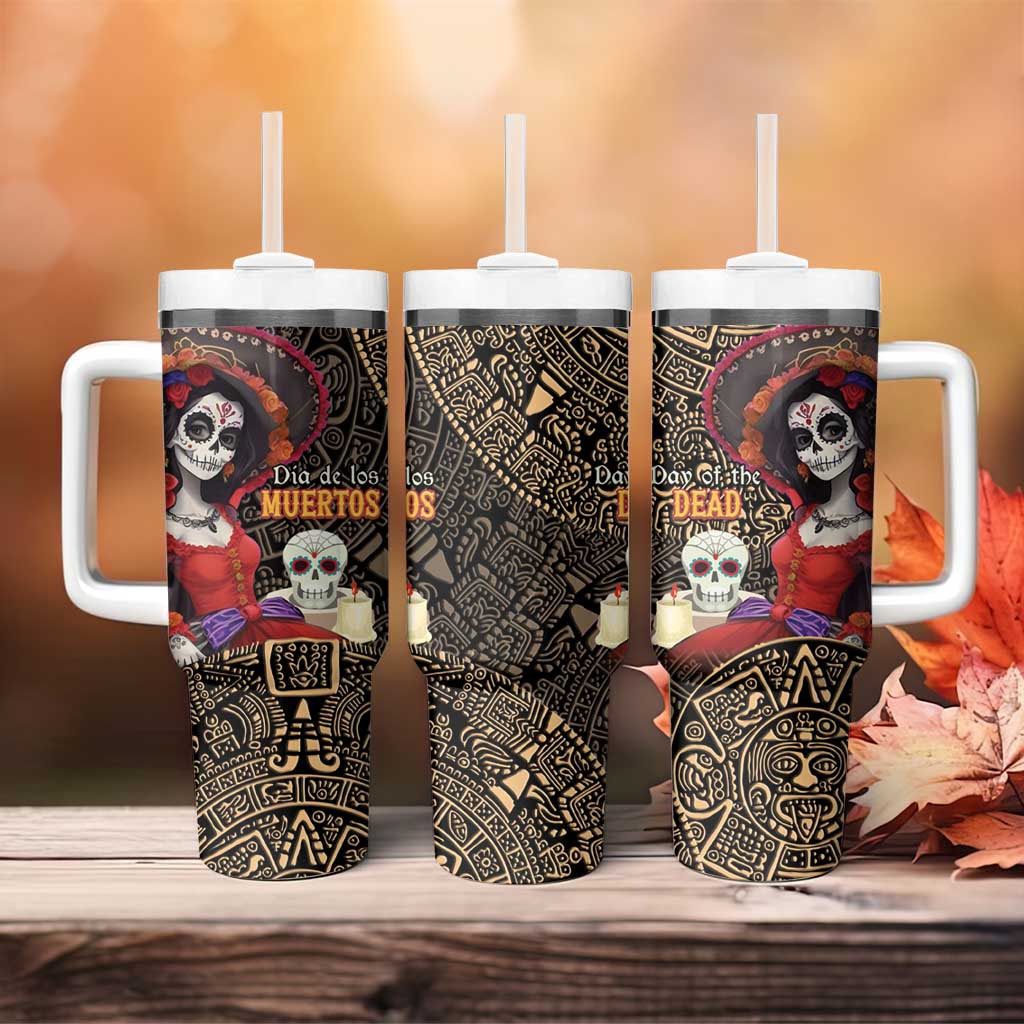 Mexico Day Of The Dead Tumbler With Handle La Catrina Mix Cempasuchil Aztec Pattern LT15