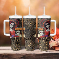 Mexico Day Of The Dead Tumbler With Handle La Catrina Mix Cempasuchil Aztec Pattern LT15