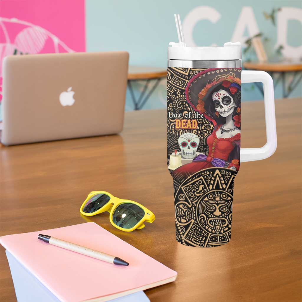 Mexico Day Of The Dead Tumbler With Handle La Catrina Mix Cempasuchil Aztec Pattern LT15