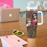 Mexico Day Of The Dead Tumbler With Handle La Catrina Mix Cempasuchil Aztec Pattern LT15