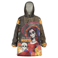Mexico Day Of The Dead Wearable Blanket Hoodie La Catrina Mix Cempasuchil Aztec Pattern LT15