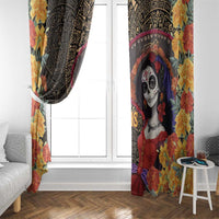 Mexico Day Of The Dead Window Curtain La Catrina Mix Cempasuchil Aztec Pattern LT15