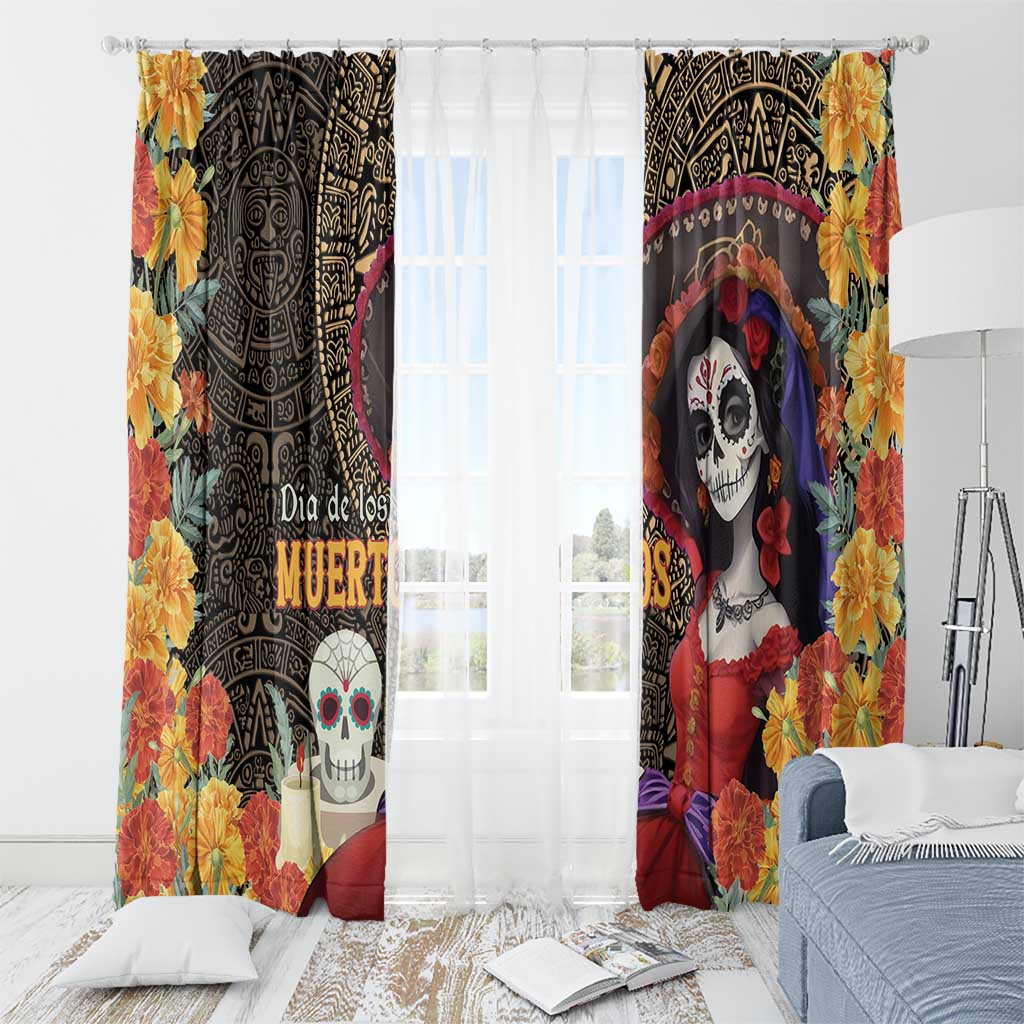 Mexico Day Of The Dead Window Curtain La Catrina Mix Cempasuchil Aztec Pattern LT15