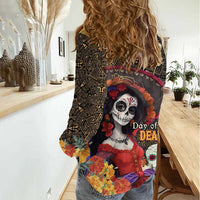 Mexico Day Of The Dead Women Casual Shirt La Catrina Mix Cempasuchil Aztec Pattern LT15