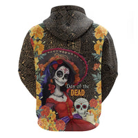 Mexico Day Of The Dead Zip Hoodie La Catrina Mix Cempasuchil Aztec Pattern LT15