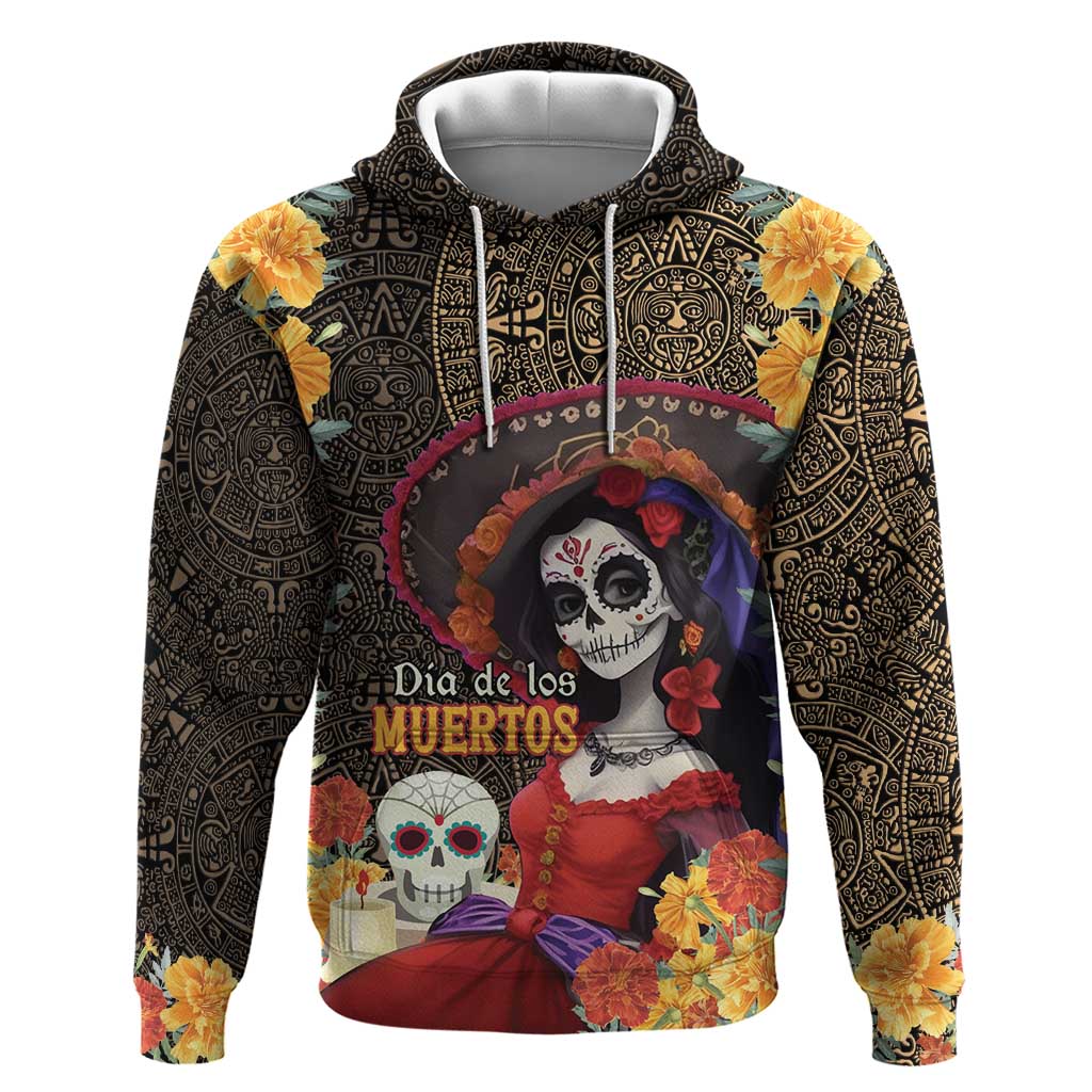 Mexico Day Of The Dead Zip Hoodie La Catrina Mix Cempasuchil Aztec Pattern LT15