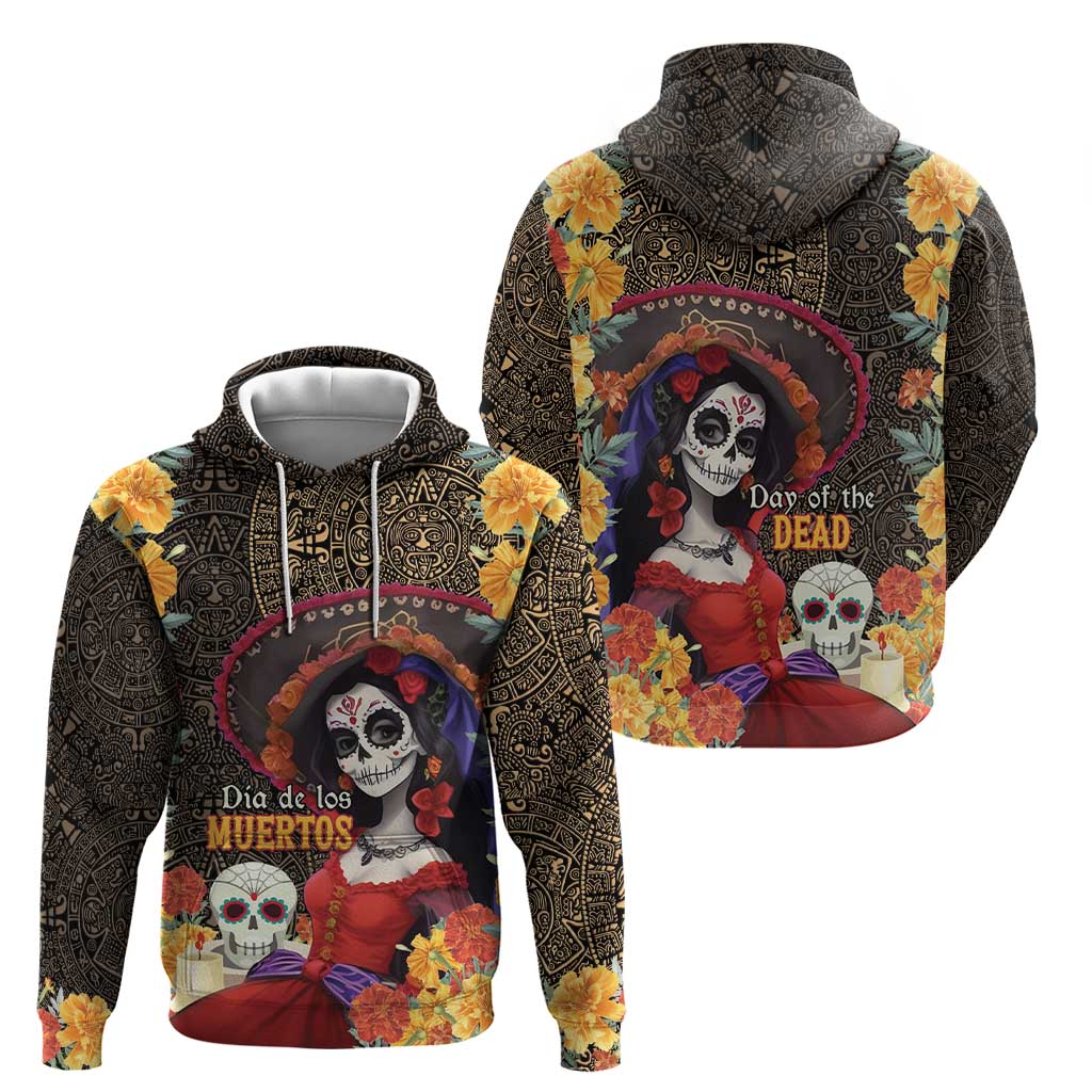 Mexico Day Of The Dead Zip Hoodie La Catrina Mix Cempasuchil Aztec Pattern LT15