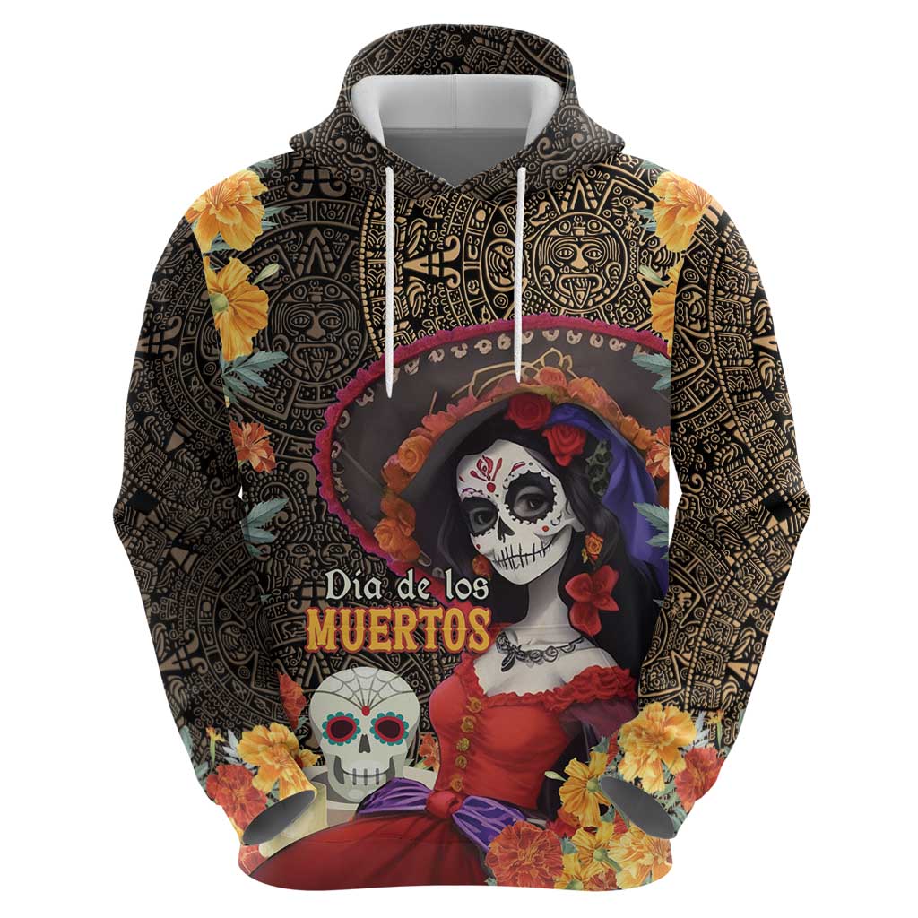Mexico Day Of The Dead Zip Hoodie La Catrina Mix Cempasuchil Aztec Pattern LT15