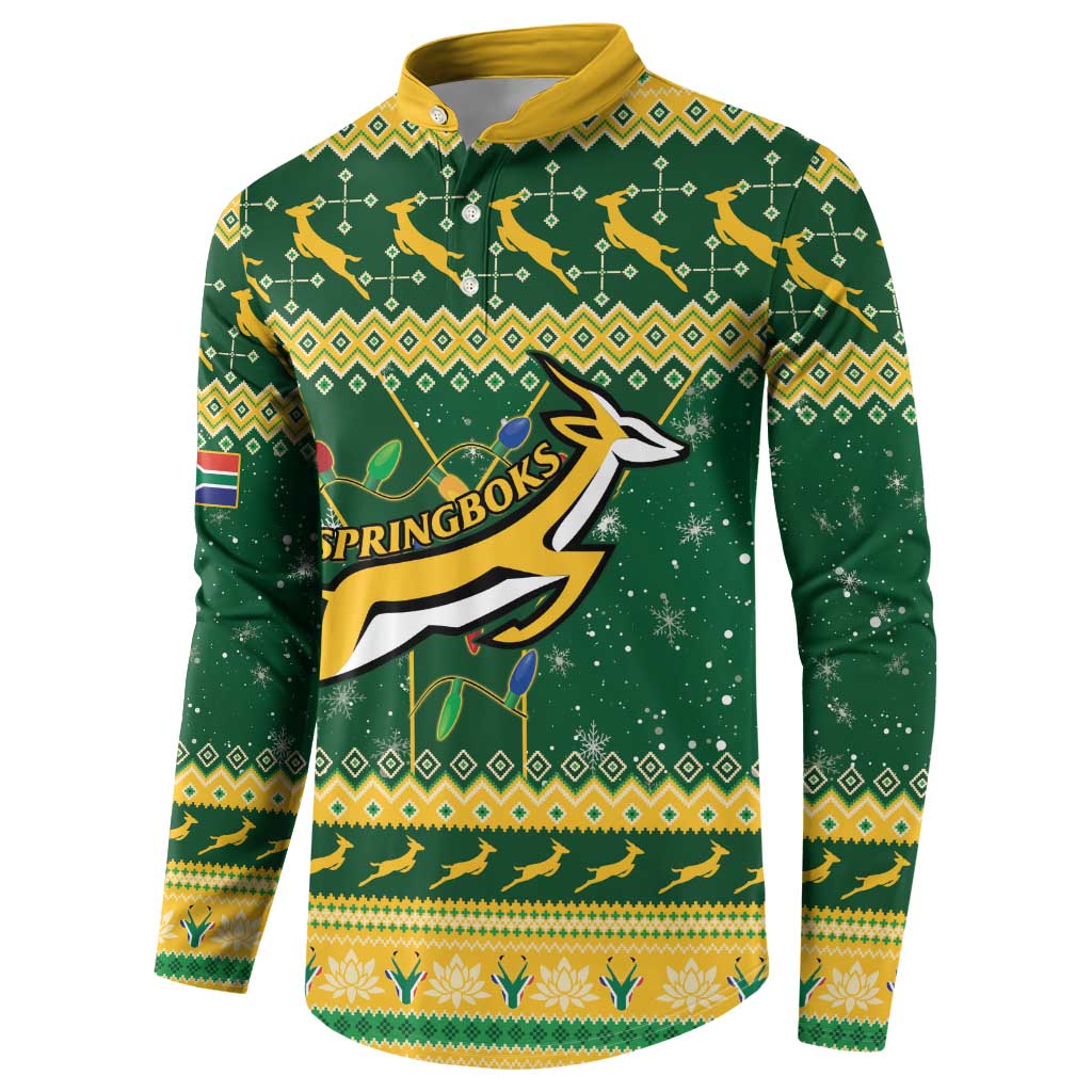 South Africa Christmas Rugby Button Sweatshirt Springboks Geseende Kersfees - Wonder Print Shop