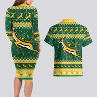 South Africa Christmas Rugby Couples Matching Long Sleeve Bodycon Dress and Hawaiian Shirt Springboks Geseende Kersfees - Wonder Print Shop