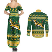 South Africa Christmas Rugby Couples Matching Summer Maxi Dress and Long Sleeve Button Shirt Springboks Geseende Kersfees - Wonder Print Shop
