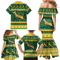 South Africa Christmas Rugby Family Matching Mermaid Dress and Hawaiian Shirt Springboks Geseende Kersfees - Wonder Print Shop