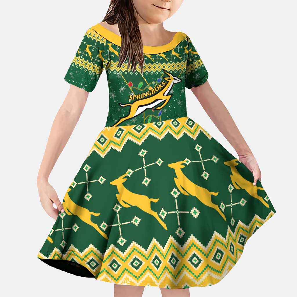 South Africa Christmas Rugby Family Matching Off Shoulder Maxi Dress and Hawaiian Shirt Springboks Geseende Kersfees - Wonder Print Shop
