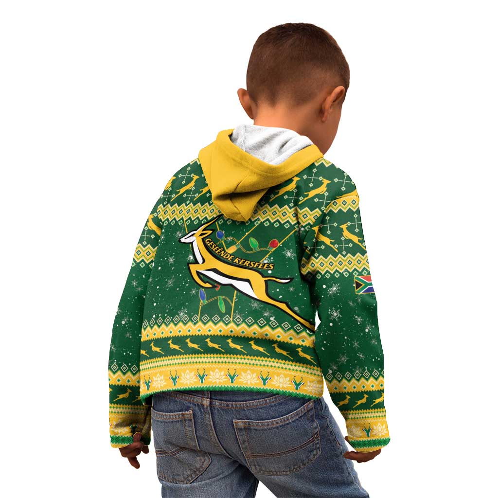 South Africa Christmas Rugby Kid Hoodie Springboks Geseende Kersfees - Wonder Print Shop