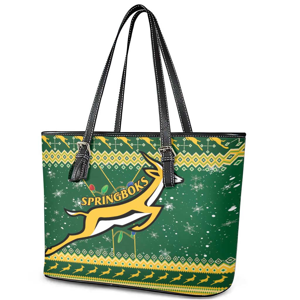 South Africa Christmas Rugby Leather Tote Bag Springboks Geseende Kersfees - Wonder Print Shop